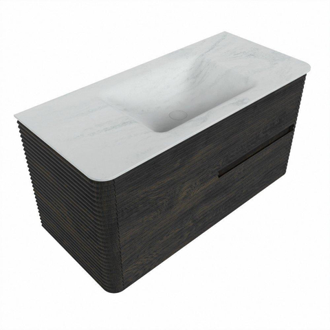Mondiaz CIRO-DLUX Meuble de salle de bains - 100x45x50cm - Vasque en solid surface Opalo - 1 lavabo au milieu - 1 trou de robinetterie - 2 tiroirs - Shadow SW1532391
