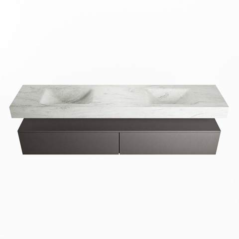 Mondiaz ALAN-DLUX Ensemble de meuble - 200cm - meuble Dark grey mat - 2 tiroirs - Lavabo Cloud Opalo suspendu - vasque Gauche et droite - 0 trous de robinet SW806429