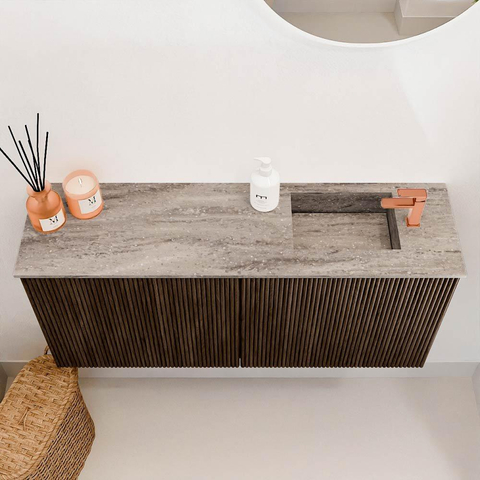 Mondiaz JOYA-DLUX 90cm toiletmeubel - kleur Walnut - Wastafel FAYE positie Rechts 1 kraangat kleur Oza. SW1424568