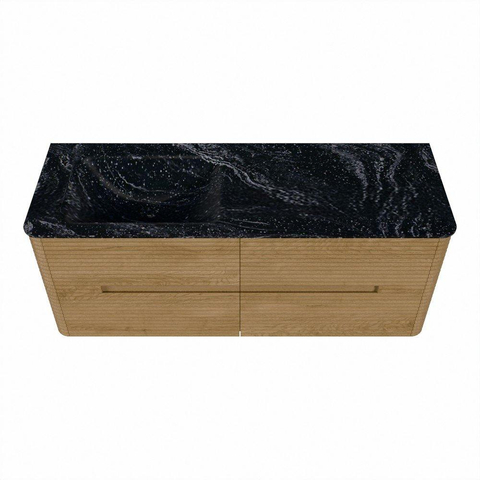 Mondiaz CIRO-DLUX Meuble de salle de bains - 130x45x50cm - Vasque solid surface Lava - 1 lavabo à gauche - sans trous de robinet - 4 tiroirs - Chêne SW1531089