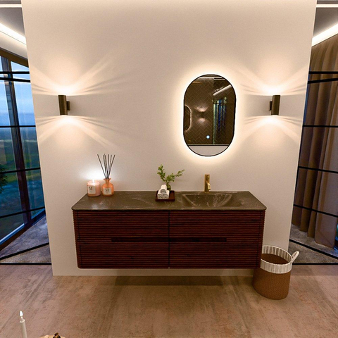 Mondiaz CIRO-DLUX Badkamermeubelset - 150x45x50cm - Solid surface wastafel Lava - 1 wasbak Rechts - 1 kraangat - 4 lades - Ruby SW1531590
