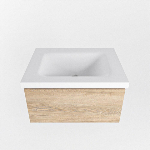 Mondiaz BUKLA Ensemble de meuble - 60x45x34cm - 1 trou de robinet - lavabo centré - solid surface - Talc - sans poignée - 1 tiroir - Mélamine - Chêne blanchi SW704725