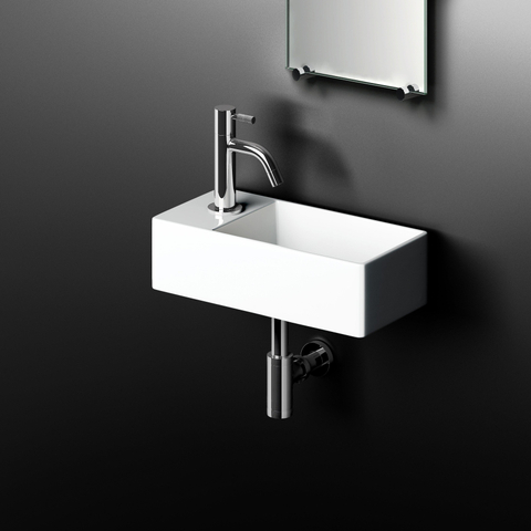 Clou New Flush lave-mains 35x18cm incluant bonde avec trou de robinetterie à gauche Céramique Blanc SW398986