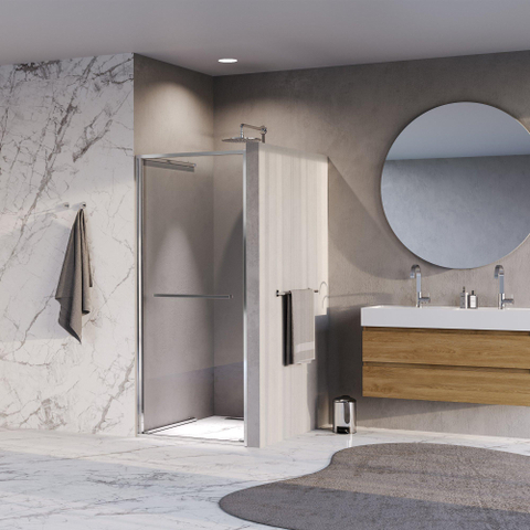 BRAUER Luminis Porte de niche - 90x200 - pivotante vers l’intérieur - verre transparent - réversible - incl. traitement anticalcaire - chrome SW1580844