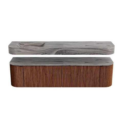 MONDIAZ THOR-DLUX 180cm meuble de salle de bains arrondi gauche + droite couleur Ruby avec 2 tiroirs et 2 portes. Vasque suspendue CLOUD Gauche 1 trou de robinet couleur Sombra. SW1466341