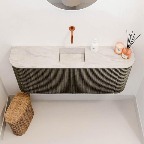 Mondiaz JOYA-DLUX 103.2cm toiletmeubel - ronding links en rechts kleur Shadow - Wastafel FAYE positie Midden Zonder kraangat kleur Ostra. SW1423048