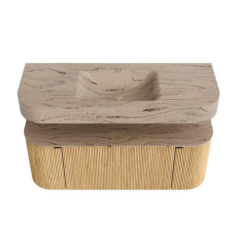 MONDIAZ THOR-DLUX Meuble de salle de bains 120cm arrondi gauche + droite couleur Oak avec 1 tiroir et 2 portes. Vasque suspendue CLOUD Milieu 1 trou de robinet couleur Arena. SW1463390