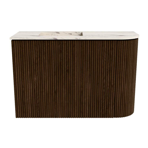 Mondiaz JOYA-DLUX Meuble de salle de bains - 61,6cm - arrondi droit couleur Walnut - Vasque FAYE position Gauche 1 trou de robinet couleur Nata. SW1424507