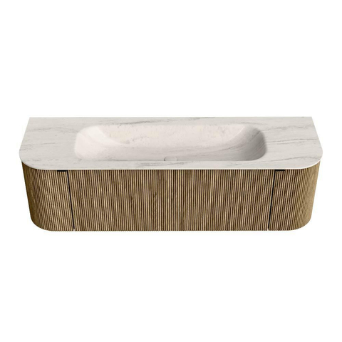 MONDIAZ KURVE-DLUX meuble de salle de bains 150 cm arrondi gauche + droite couleur Dusk avec 1 tiroir et 2 portes. Lavabo BIG MEDIUM central 1 trou de robinet Meli. SW1431905