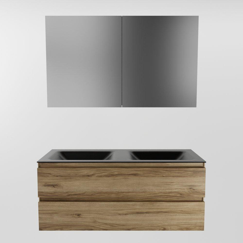 Mondiaz Aivy badmeubelset - 120x45x50cm - 0 kraangaten - 2 wasbakken urban Solid surface - Links en rechts - 2 lades - Met spiegelkast - Melamine Chai SW892186