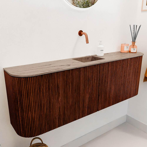 Mondiaz JOYA-DLUX 123.2cm toiletmeubel - ronding links en rechts kleur Ruby - Wastafel FAYE positie Midden Zonder kraangat kleur Arena. SW1425326