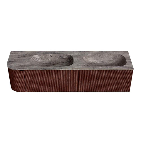 MONDIAZ KURVE-DLUX 175cm badmeubel ronding Links kleur Ruby met 2 lades en 1 deur. Wastafel STOR SMALL Dubbel / Rechts zonder kraangat Oza. SW1432852
