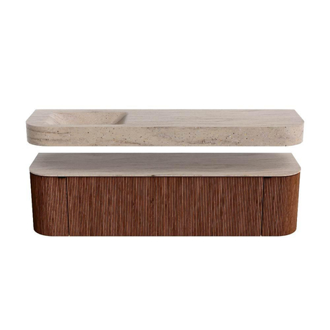 MONDIAZ THOR-DLUX 170cm meuble de salle de bains arrondi gauche + droite couleur Ruby avec 1 tiroir et 2 portes. Vasque suspendue CLOUD Gauche 1 trou de robinet couleur Saba. SW1465716