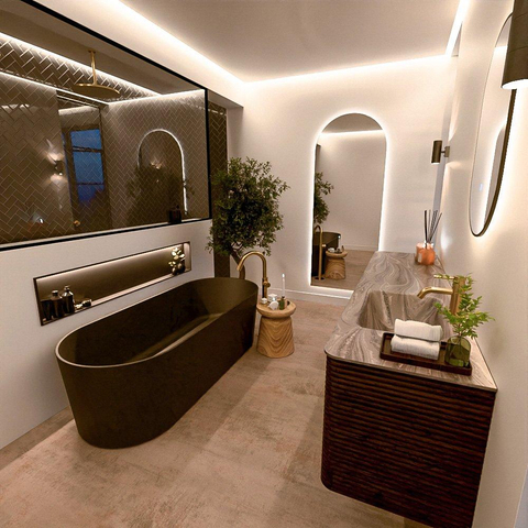 Mondiaz CIRO-DLUX Ensemble de meubles de salle de bains - 190x45x50cm - Plan vasque solid surface Sombra - 1 lavabo à droite - 1 trou de robinet - 4 tiroirs - Noyer SW1530766