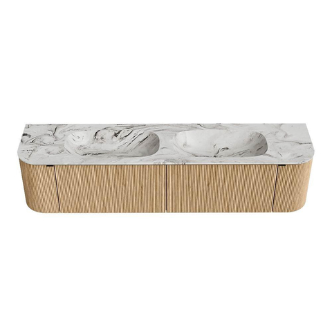 MONDIAZ KURVE-DLUX meuble de salle de bains 190cm avec module 25 Len R couleur Oak avec 2 tiroirs et 2 portes. Lavabo STOR SMALL double 2 trous de robinet couleur Glace. SW1138032