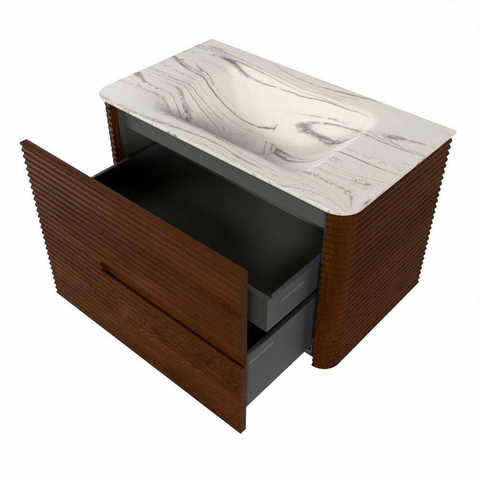 Mondiaz CIRO-DLUX Badkamermeubelset - 80x45x50cm - Solid surface wastafel Nata - 1 wasbak Midden - 1 kraangat - 2 lades - Ruby SW1532020