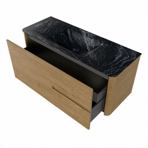 Mondiaz CIRO-DLUX Badkamermeubelset - 120x45x50cm - Solid surface wastafel Lava - 1 wasbak Midden - 1 kraangat - 2 lades - Oak SW1531081