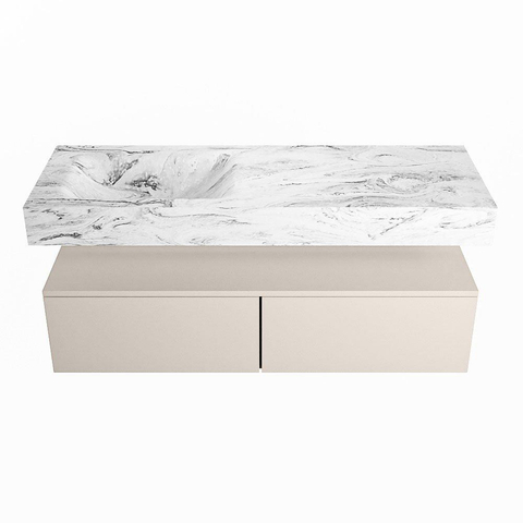 MONDIAZ ALAN - DLUX Ensemble de meubles de salle de bains - 130cm - meuble bas - Linen - 2 tiroirs - lavabo suspendu - vasque à gauche - 0 trous de robinet - Glace SW805852