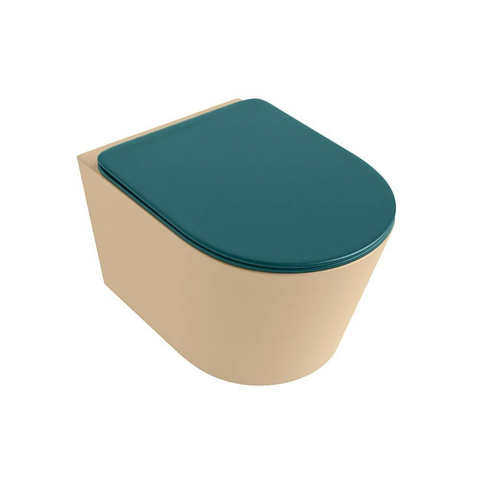 Mondiaz LAVIE hangtoilet – spoelrandloos – 36 x 53 cm – met softclose zitting – Sand (beige), zitting Smag (groen) SW1208724