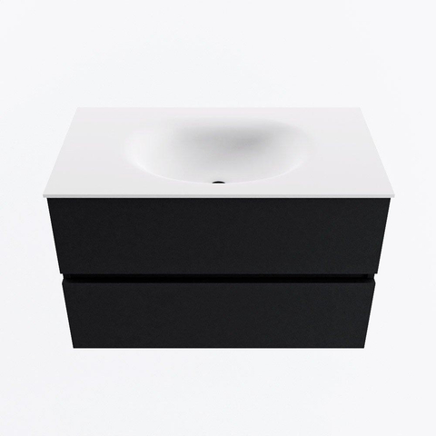 MONDIAZ VICA meuble sous lavabo 80cm Urban 2 tiroirs. Lavabo MOON centre 1 trou de robinet, couleur Talc. SW1381804