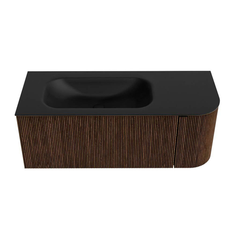 MONDIAZ KURVE Meuble de salle de bains 115 cm avec module 25 R couleur Walnut avec 1 tiroir et 1 porte. Lavabo BIG SMALL gauche sans trou de robinet Urban. SW1138493
