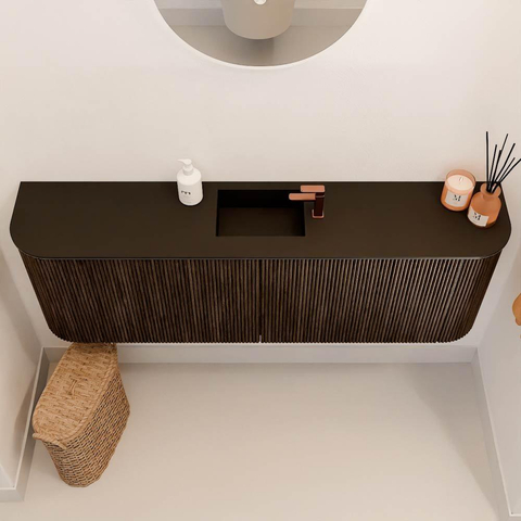 Mondiaz JOYA 123.2cm meuble de salle de bains - arrondi gauche et droite couleur Walnut - Vasque FAYE position Milieu 1 trou de robinet couleur Urban. SW1421413