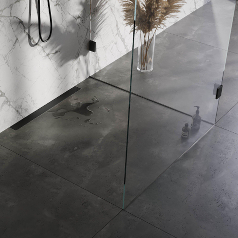 Brauer Caniveau de douche - 70x7.5cm - rebord mural - grille à carreler réversible - acier inoxydable - noir mat SW771577