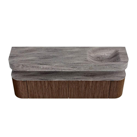 MONDIAZ THOR-DLUX 180cm badmeubel ronding links + rechts kleur Walnut met 2 lades en 2 deuren. Vrijhangende wastafel CLOUD Rechts 1 kraangat kleur Oza. SW1466290