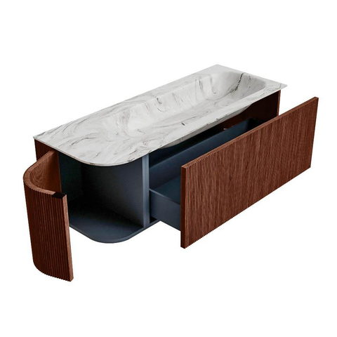Mondiaz KURVE-DLUX Ensemble de meuble de salle de bains - 125x46x40cm - 1 tiroir - 1 porte - vasque solid surface - droite - 1 trou de robinet - Ruby SW1415820
