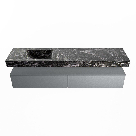 Mondiaz ALAN-DLUX Ensemble de meuble - 200cm - meuble Plata mat - 2 tiroirs - Lavabo Cloud Lava suspendu - vasque Gauche - 1 trou de robinet SW808484