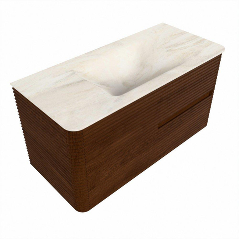 Mondiaz CIRO-DLUX Badkamermeubelset - 100x45x50cm - Solid surface wastafel Ostra - 1 wasbak Midden - 1 kraangat - 2 lades - Ruby SW1531847