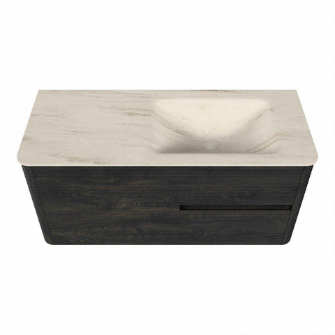 Mondiaz CIRO-DLUX Badkamermeubelset - 110x45x50cm - Solid surface wastafel Meli - 1 wasbak Rechts - zonder kraangaten - 2 lades - Shadow SW1532511