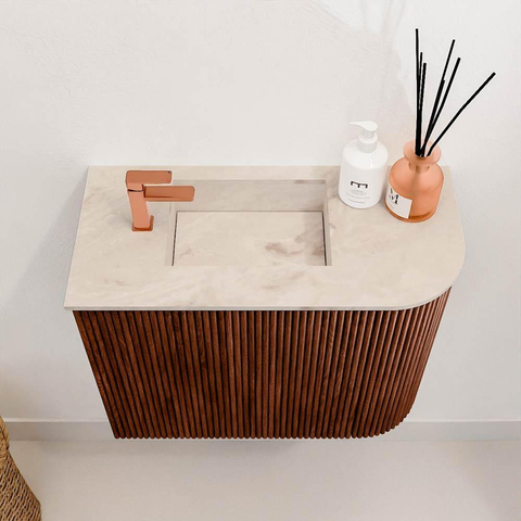 Mondiaz JOYA-DLUX 51.6cm toiletmeubel - ronding rechts kleur Ruby - Wastafel FAYE positie Links 1 kraangat kleur Frappe. SW1423463