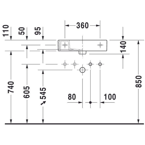 Duravit Vero air fontein met kraangat links 50 x 25 cm wit SW228012