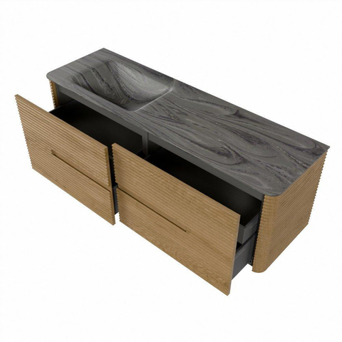 Mondiaz CIRO-DLUX Meuble de salle de bains - 150x45x50cm - Plan vasque solid surface Sombra - 1 lavabo à gauche - 1 trou de robinet - 4 tiroirs - Chêne SW1531326