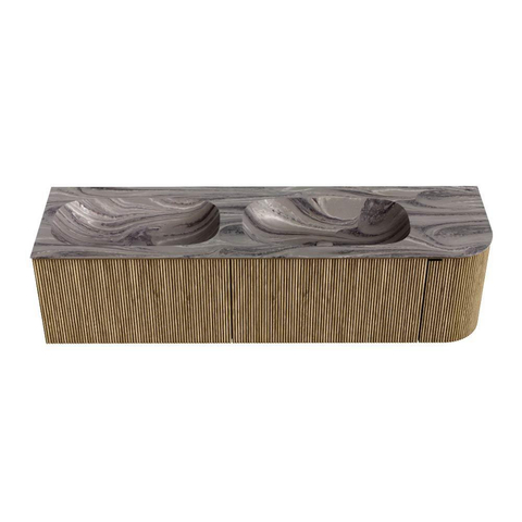 MONDIAZ KURVE-DLUX Meuble de salle de bains 165cm arrondi à droite couleur Dusk avec 2 tiroirs et 1 porte. Vasque STOR SMALL Double / Gauche sans trou de robinet Sombra. SW1433901