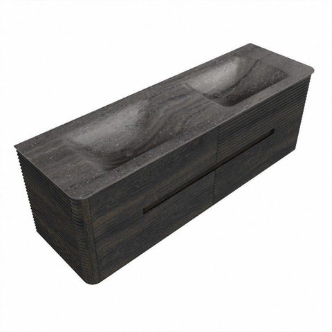 Mondiaz CIRO-DLUX Badkamermeubelset - 150x45x50cm - Solid surface wastafel Oza - 2 wasbak Dubbel - 2 kraangaten - 4 lades - Shadow SW1532650