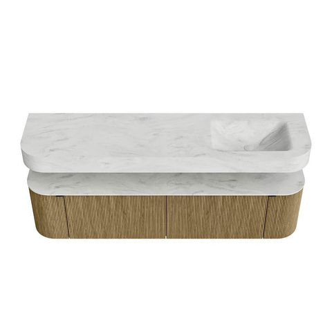 MONDIAZ THOR-DLUX Meuble de salle de bains - 180cm - arrondi gauche + droite - couleur Dusk - 2 tiroirs - 2 portes - Vasque suspendue CLOUD droite sans trou de robinet - couleur Opalo SW1465994