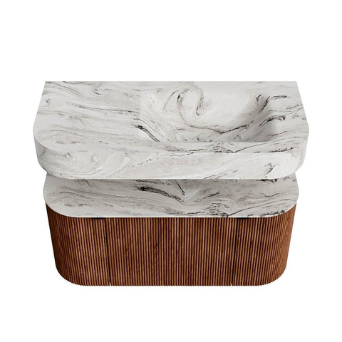 MONDIAZ THOR-DLUX Meuble de salle de bains - 100cm - arrondi gauche + droite - couleur Ruby - 1 tiroir - 2 portes - Vasque suspendue CLOUD droite sans trou de robinet - couleur Glace SW1467415