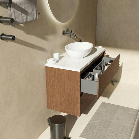 Saniclass Holz Pure Badkamermeubelset - 100x45x63cm - Dia marmeren wastafelblad gepolijst (wit) - zonder kraangat - 2 lades - mat walnut pure (hout) SW1478345