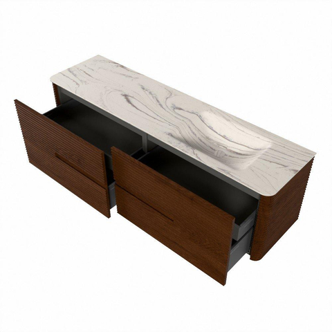 Mondiaz CIRO-DLUX Badkamermeubelset - 170x45x50cm - Solid surface wastafel Nata - 1 wasbak Rechts - 1 kraangat - 4 lades - Ruby SW1532100