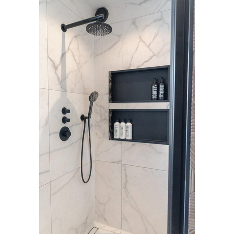 BRAUER Black Edition inbouw regendoucheset – Ø20 cm hoofddouche – 40 cm rechte wandarm – ronde handdouche – vaste douchehouder SW486506