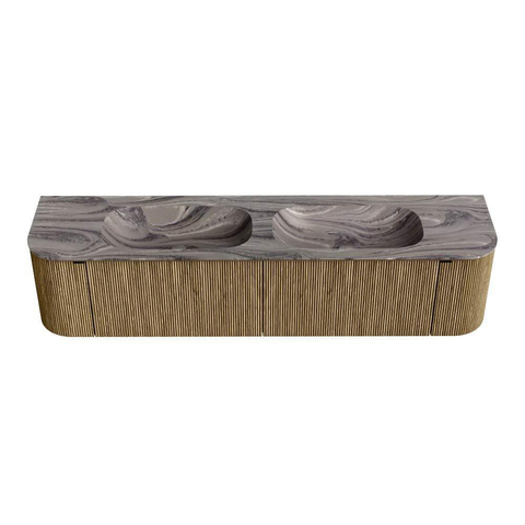 MONDIAZ KURVE-DLUX Meuble de salle de bains 190cm arrondi Gauche + Droite couleur Dusk avec 2 tiroirs et 2 portes. Plan-vasque STOR SMALL Double 2 trous de robinet Sombra. SW1433904