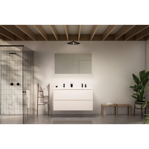 Nemo Go Ensemble de meuble - 120x65x45.5cm - 2 tiroirs - sans poignée - 2 vasque Blanc mat - 2 trous de robinet - avec armoire toilette - MDF standard white SW911668