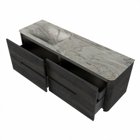 Mondiaz CIRO-DLUX Badkamermeubelset - 150x45x50cm - Solid surface wastafel Glace - 1 wasbak Links - 1 kraangat - 4 lades - Shadow SW1532229