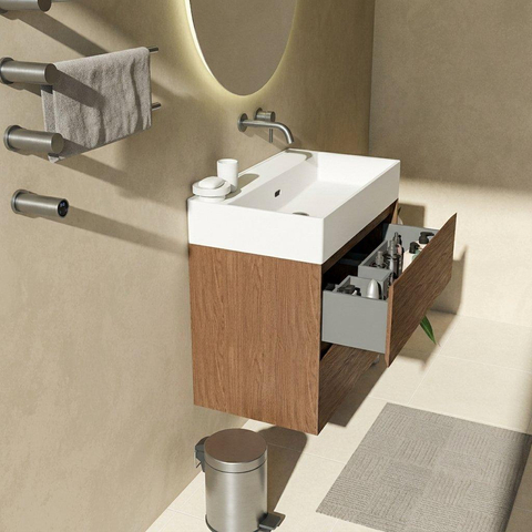 Saniclass Holz Pure Badkamermeubelset - 80x45x72cm - Legend keramische wastafel mat wit - 1 wasbak - zonder kraangat - 2 lades - mat walnut pure (hout) SW1580145