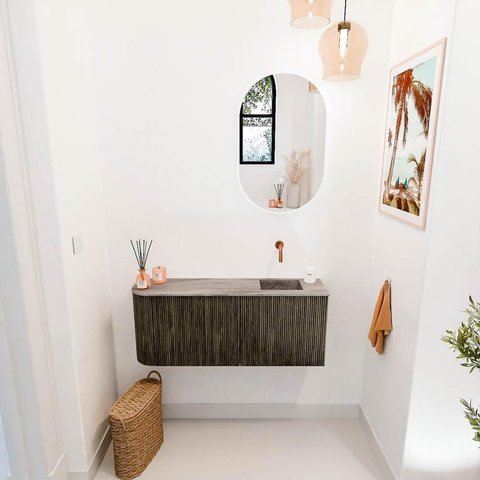 Mondiaz JOYA-DLUX 101.6cm toiletmeubel - ronding links kleur Shadow - Wastafel FAYE positie Rechts Zonder kraangat kleur Oza. SW1425082