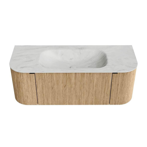 MONDIAZ KURVE-DLUX Meuble de salle de bains 120cm avec module 25 Len R couleur Chêne avec 1 tiroir et 2 portes. Lavabo BIG SMALL central sans trou de robinet couleur Opalo. SW1137534