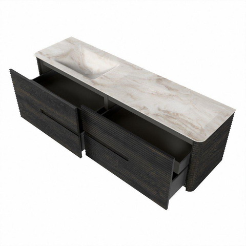 Mondiaz CIRO-DLUX Badkamermeubelset - 170x45x50cm - Solid surface wastafel Frappe - 1 wasbak Links - zonder kraangaten - 4 lades - Shadow SW1532177