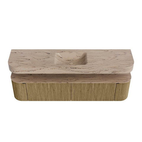MONDIAZ THOR-DLUX Meuble de salle de bains 190cm arrondi gauche + droite couleur Dusk avec 2 tiroirs et 2 portes. Vasque suspendue CLOUD Milieu 1 trou de robinet couleur Arena. SW1466594